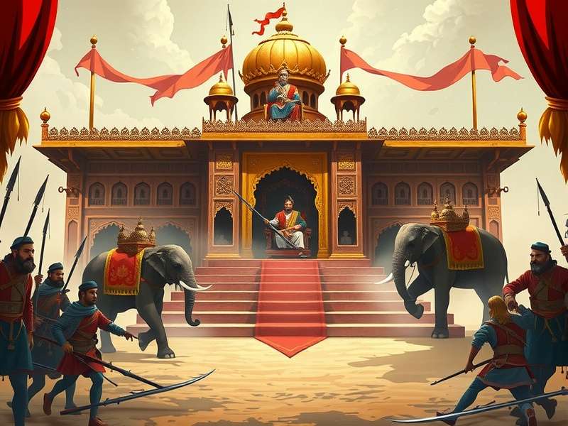 Mughal Royal Court game banner showing Mughal emperor on throne